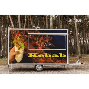 25.18.124 GAMMA Przyczepa gastronomiczna handlowa food truck 1 okno grafika elektryka meble INOX wyciąg 1 oś H DMC 1300 kg