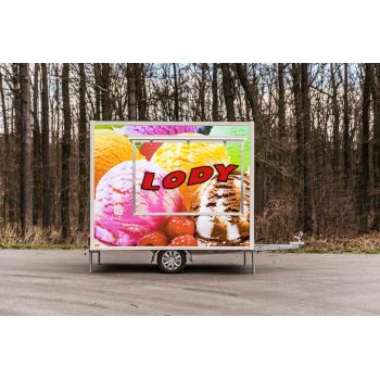 MODEL 25.18.134/1 BETA  PLUS Przyczepa gastronomiczna handlowa  2,5 m 1 okno Food Truck 1 oś NH  DMC 750 kg Nowim