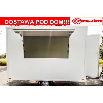 25.18.112/8 BETA 1 okno 1 oś NH 3,5 m podpory rurkowe dyszel odkręcany Przyczepa gastronomiczna handlowa Food Truck pusta DMC 750 kg Nowim