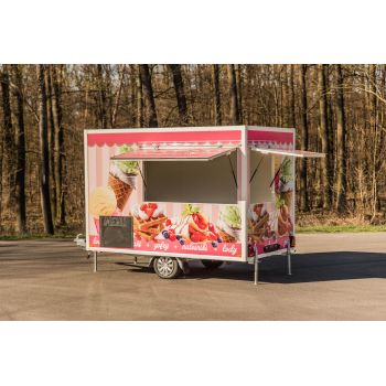 18.25.0630 BETA STANDARD Przyczepa gastronomiczna handlowa sprzedażowa Food Truck 1 osiowa niehamowana lekka foodtruck 3,5 m długa DMC 750 kg Nowim