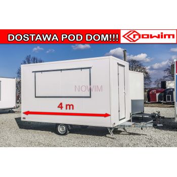 25.18.115/20 GAMMA 4 m pusta 1 okno 1 oś DMC 1300 kg podpory ślimakowe Przyczepa gastronomiczna handlowa Food Truck Nowim