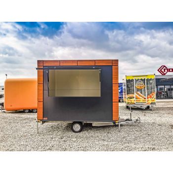 18.25.0603 LAMBDA pusta 1 okno 1 oś NH 3 m podpory rurkowe Przyczepa gastronomiczna handlowa Food Truck DMC 750 kg Nowim