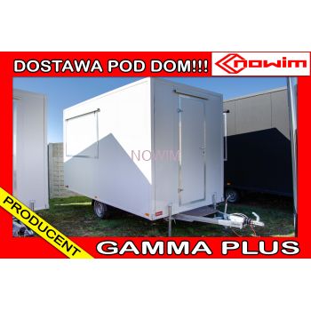 MODEL 25.18.132/1 GAMMA PLUS Przyczepa gastronomiczna handlowa sprzedażowa Food Truck 1 osiowa hamowana DMC 1300 kg 4 m długa Nowim