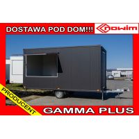 MODEL 25.18.133/2 GAMMA PLUS Przyczepa gastronomiczna handlowa Food Truck 1 osiowa hamowana foodtruck DMC 1300 kg 4,5 m długa Nowim