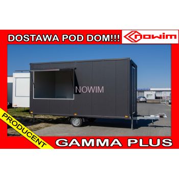 MODEL 25.18.133/2 GAMMA PLUS Przyczepa gastronomiczna handlowa Food Truck 1 osiowa hamowana foodtruck DMC 1300 kg 4,5 m długa Nowim