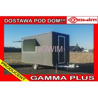 MODEL 25.18.132/6 GAMMA PLUS Przyczepa gastronomiczna handlowa Food Truck 4 m długa 1 okno 1 oś sprzedażowa foodtruck DMC 1300 kg foodtruck Nowim
