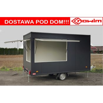 25.18.115/19 GAMMA czarna pusta 2 okna 1 oś DMC 1300 kg 4 m Przyczepa gastronomiczna handlowa Food Truck Nowim