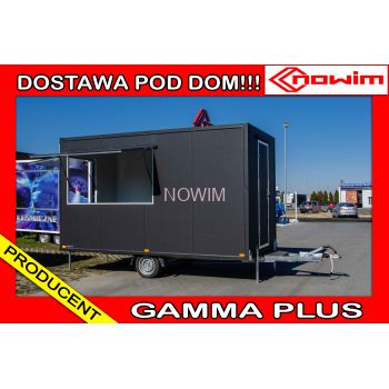 MODEL 25.18.132/4 GAMMA PLUS Przyczepa gastronomiczna handlowa Food Truck 4 m długa 2 okna 1 oś sprzedażowa foodtruck DMC 1300 kg foodtruck Nowim