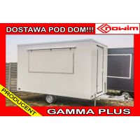 MODEL 25.18.132/5 GAMMA PLUS Przyczepa gastronomiczna handlowa sprzedażowa Food Truck 1 osiowa hamowana DMC 1300 kg 4 m długa Nowim
