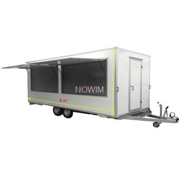 14.18.204 EPSILON PLUS Przyczepa gastronomiczna całoroczna 1 okno handlowa całoroczna Food Truck 6 m 2 osie DMC 2000 kg Nowim