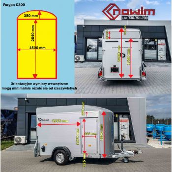 17.175 Przyczepa towarowa bagażowa furgon kontener C 300 aluminiowy z drzwiami bocznymi DMC 750 kg Nowim