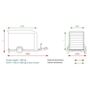26.17.0257 (C400 ALU) Przyczepa towarowa bagażowa furgon uniwersalny kontener C 400 aluminiowy do maszyn motocykli bagaży DMC 1300 kg Nowim